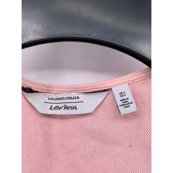 & OTHER STORIES Women's Light Pink Half-Zip Belted Short Sleeve Jumpsuit SZ 4 - Picture 11 of 14